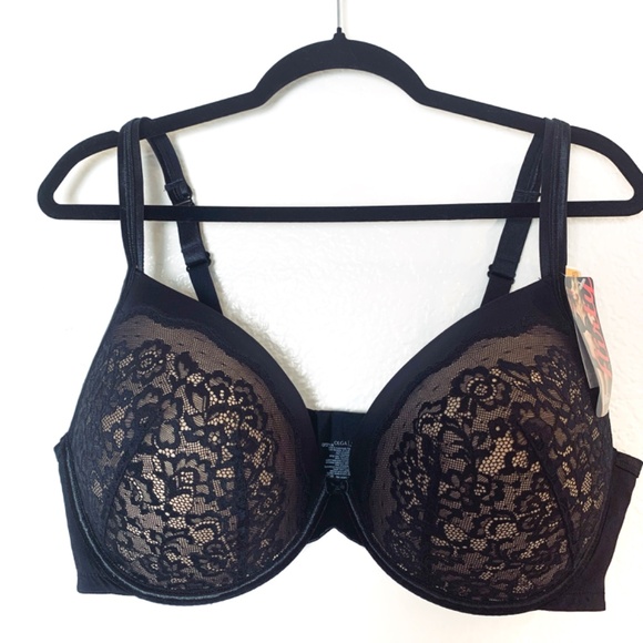 Olga Bra Black 42DD Flirty Deep Plunge With Lace NEW Underwire - Picture 1 of 13